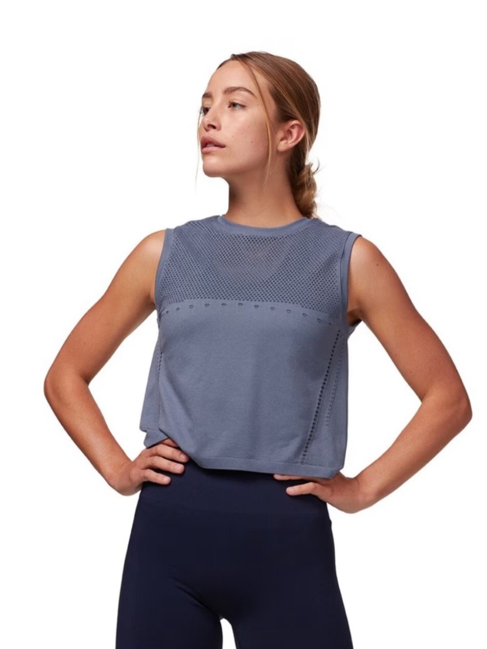 VARLEY crestway cropped muscle workout tank folkstone gray size L/XL